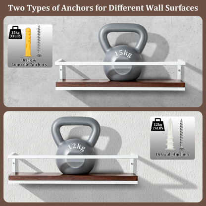 SAYAYO 40 CM Wooden Wall Shelves, Set of 2 Wooden Bathroom Shelves, Wall-Mounted Shelf for Books, Plants, Wall Shelves for Kitchen, Bathroom, Living Room, Study