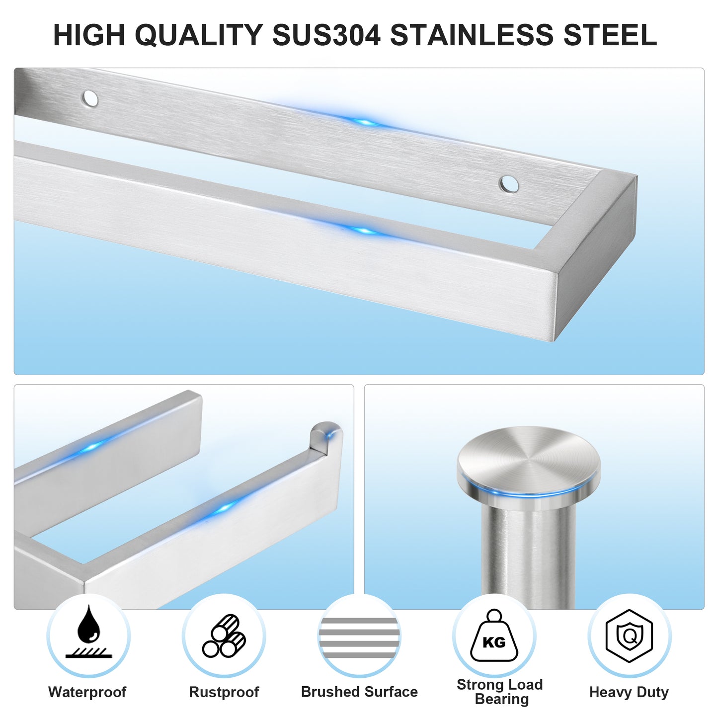 SAYAYO 4-Piece Black Bathroom Accessory Set 6 Inch/ 15 CM Toilet Roll Holder Wall Mounted, 8 Inch/ 12 Inch, 20CM/ 30CM Towel Rail Hand Towel Holder and 2Pcs Coat Hooks for Hanging, SUS304 Stainless Steel