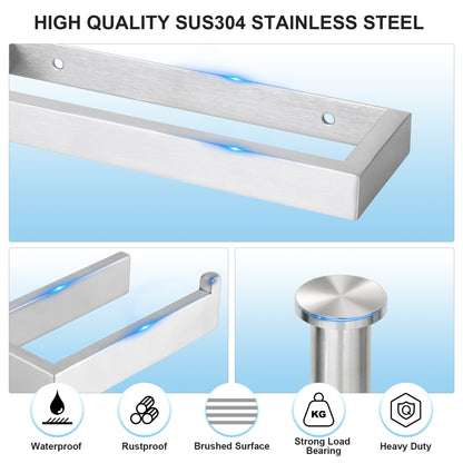 SAYAYO 4-Piece Black Bathroom Accessory Set 6 Inch/ 15 CM Toilet Roll Holder Wall Mounted, 8 Inch/ 12 Inch, 20CM/ 30CM Towel Rail Hand Towel Holder and 2Pcs Coat Hooks for Hanging, SUS304 Stainless Steel