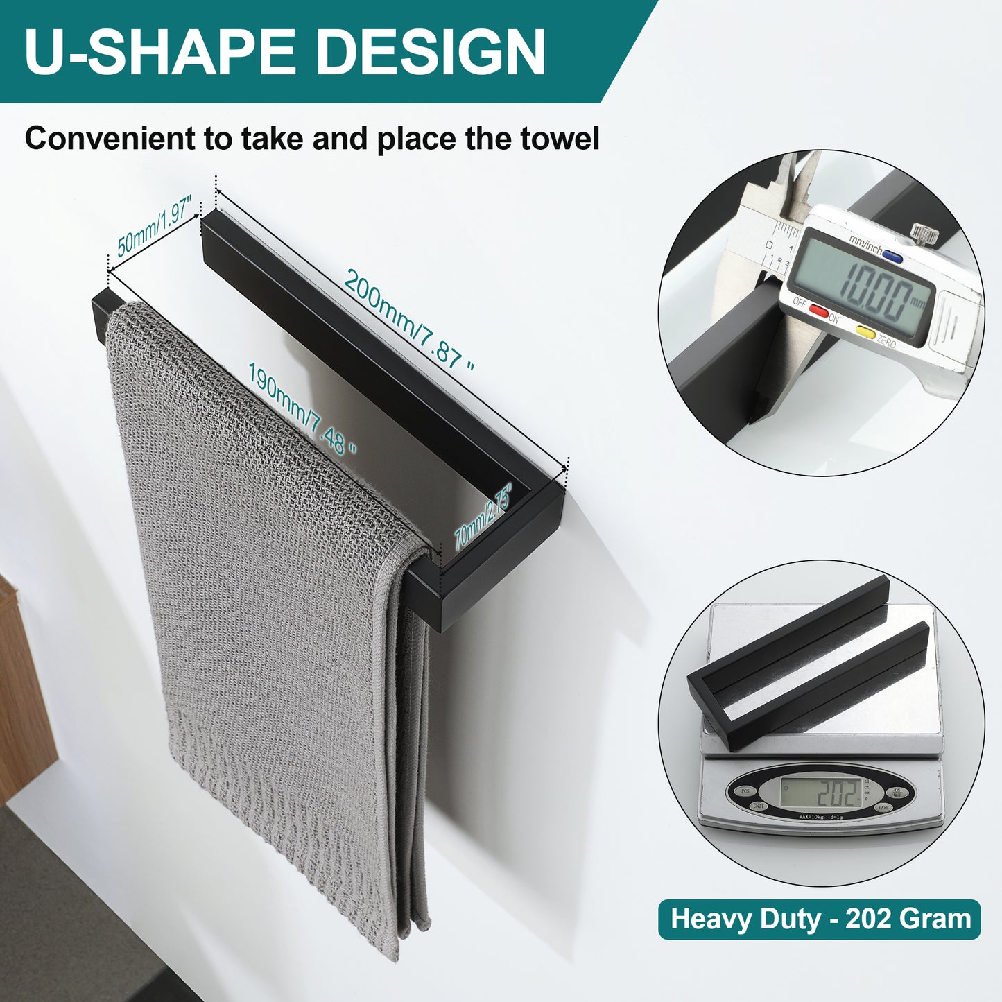 SAYAYO Hand Towel Holder Self Adhesive Towel Rail Towel Rack Stainless Steel Towel Ring No Drilling for Bathroom, 20cm - 40cm, 8 Inch - 16 Inch, Black, Brushed, Polished