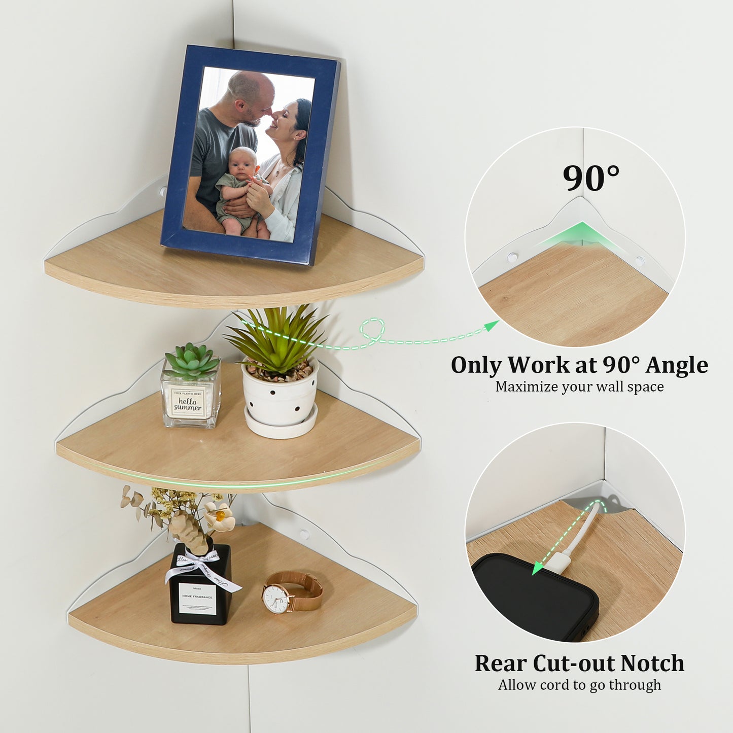 SAYAYO 28 CM Wooden Corner Wall Shelves, Wooden Corner Shelf, Wall-Mounted Shelf for Books, Plants, Kitchen, Bathroom, Living Room, Study