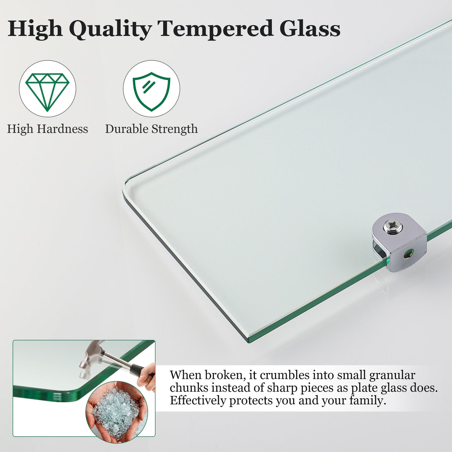 SAYAYO Glass Floating Shelves, Bathroom Shelf Wall Mounted with Chromed Shelf Brackets for Home Kitchen Bedroom Decor 30CM/12 Inch, 6MM Tempered Transparent Glass Shelf 1 PCS/ 2 PCS