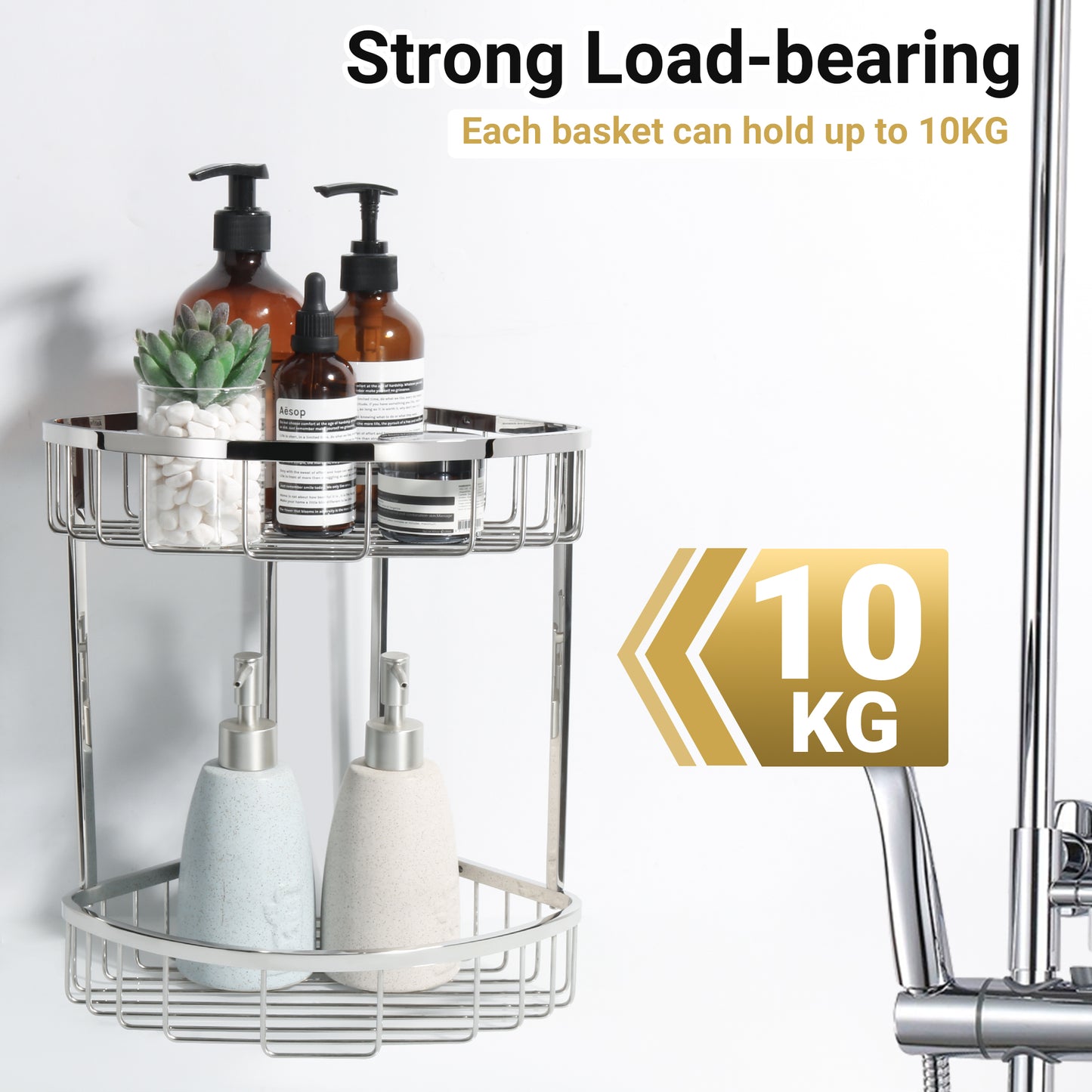 SAYAYO Corner Shower Caddy Basket, SUS304 Stainless Steel Corner Bathroom Shelf, 2-Tier Polished Shower Organiser