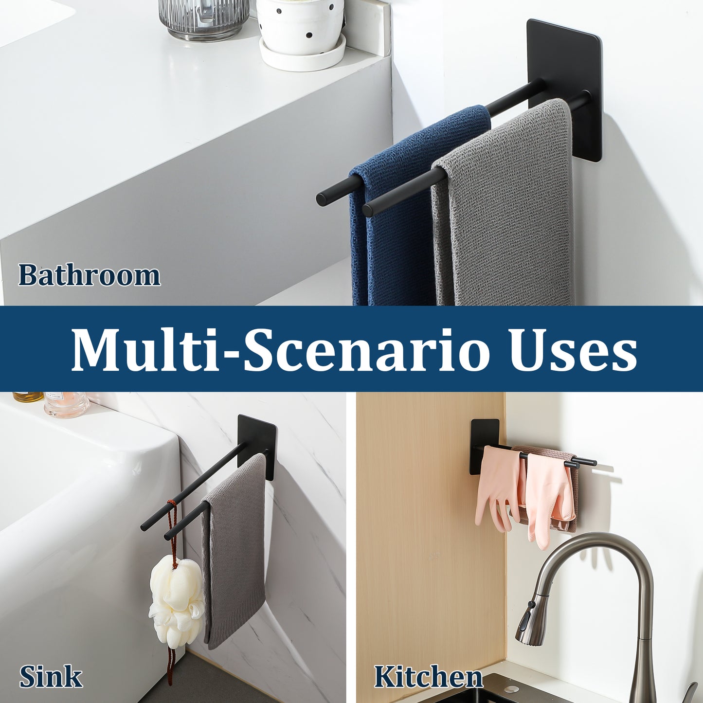 Sayayo Towel Rails Adhesive Bathroom Towel Holder Double Towel Bar Stick on, SUS304 Stainless Steel Towel Rack No Drilling , 30CM, 40CM