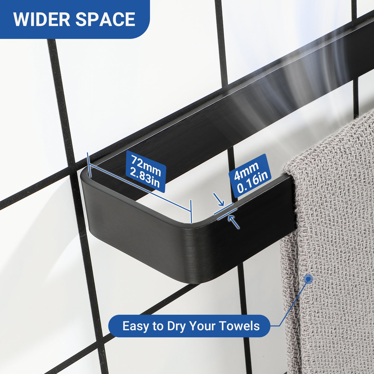 SAYAYO Hand Towel Holder Self Adhesive Towel Rail Towel Rack Wall Mounted Towel Ring No Drilling for Bathroom, 20cm - 70cm, 8 Inch - 28 Inch, Black, Brushed, White, Gold