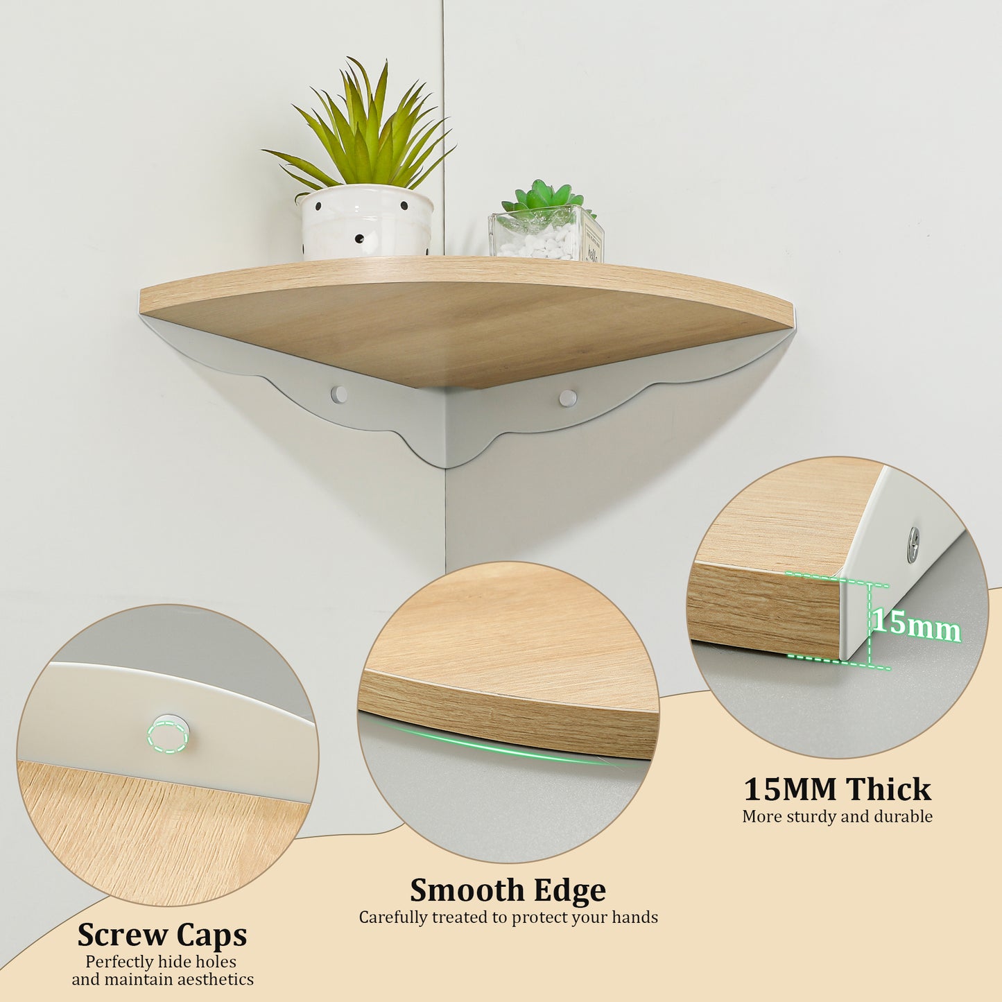 SAYAYO 28 CM Wooden Corner Wall Shelves, Wooden Corner Shelf, Wall-Mounted Shelf for Books, Plants, Kitchen, Bathroom, Living Room, Study