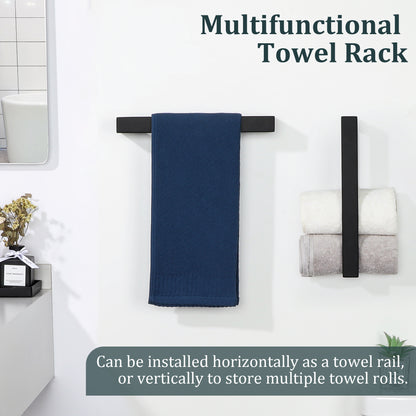SAYAYO Hand Towel Holder Wall Mounted Black Towel Rail Self Adhesive or Screw Fixing Towel Ring for Bathroom Kitchen, SUS304 Stainless Steel Waterproof & Rustproof 20CM - 70CM