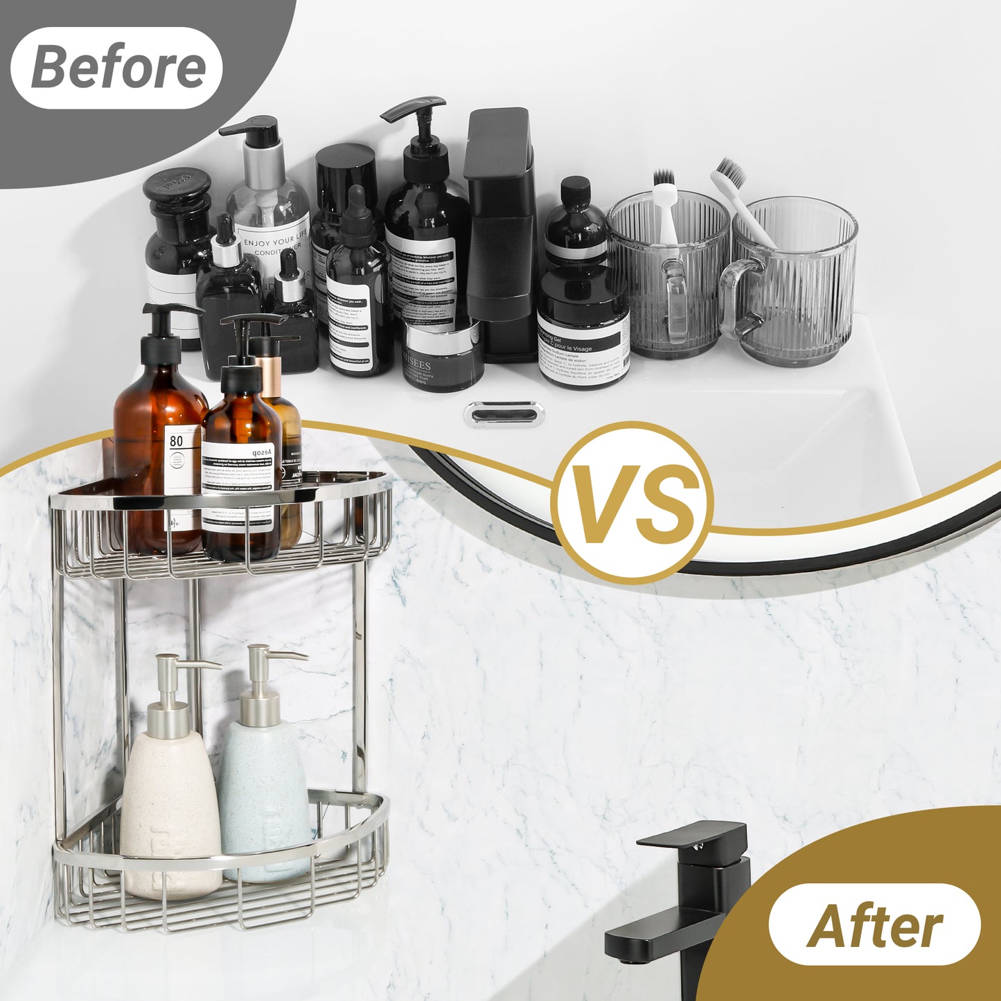 SAYAYO Corner Shower Caddy Basket, SUS304 Stainless Steel Corner Bathroom Shelf, 2-Tier Polished Shower Organiser