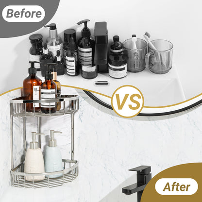 SAYAYO Corner Shower Caddy Basket, SUS304 Stainless Steel Corner Bathroom Shelf, 2-Tier Polished Shower Organiser