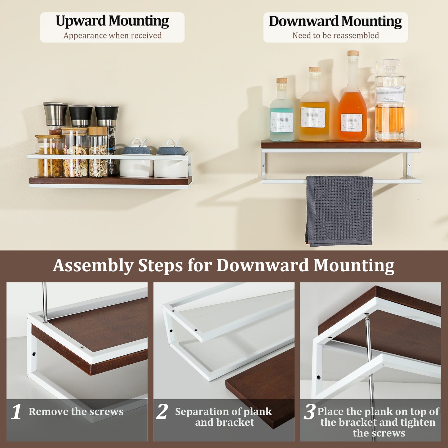 SAYAYO 40 CM Wooden Wall Shelves, Set of 2 Wooden Bathroom Shelves, Wall-Mounted Shelf for Books, Plants, Wall Shelves for Kitchen, Bathroom, Living Room, Study