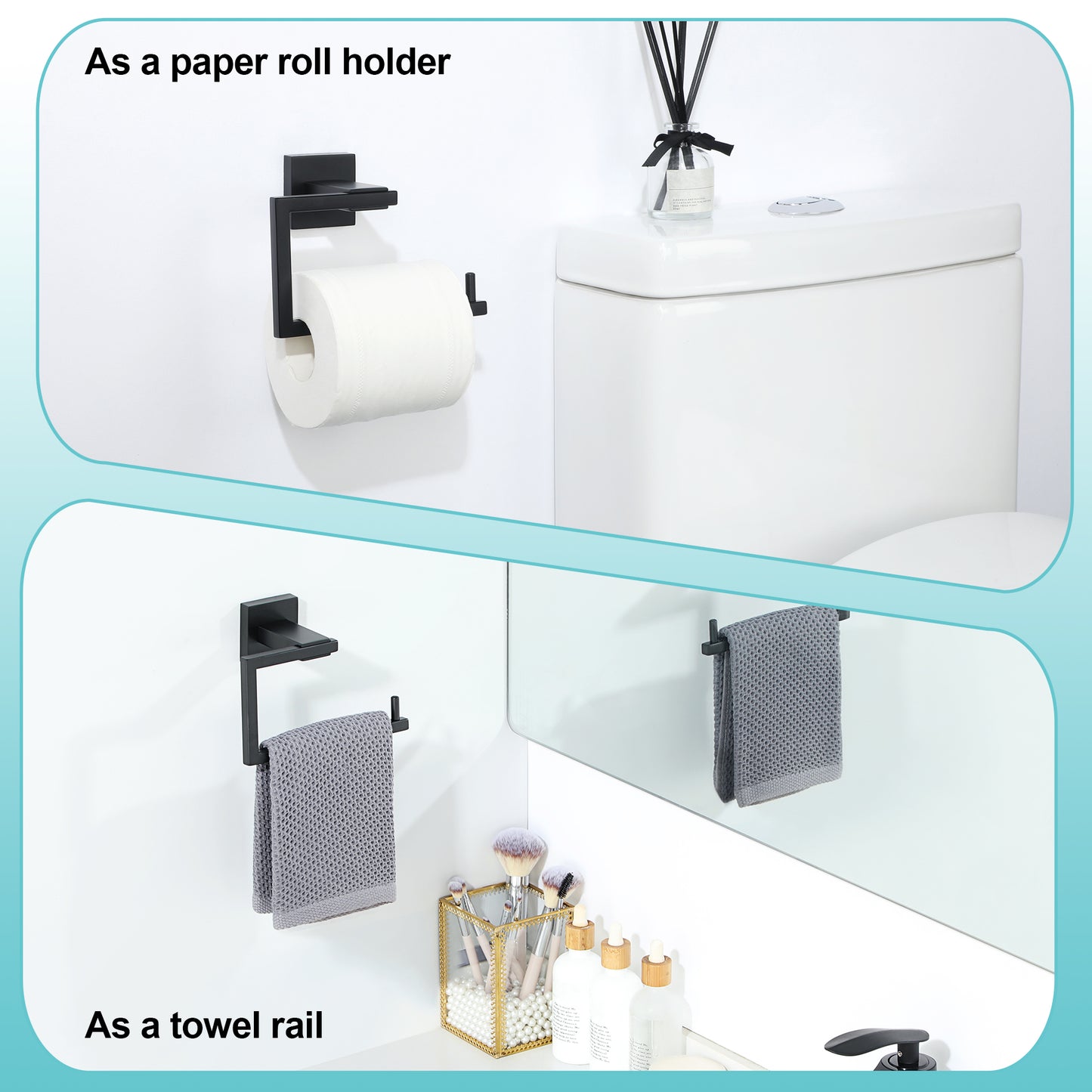 Sayayo Toilet Paper Roll Holder Wall Mounted, Towel Holder Hand Towel Ring, SUS304 Stainless Steel Waterproof & Rustproof, Modern Square Design, Chrome/ Black/ Brushed/ Gold