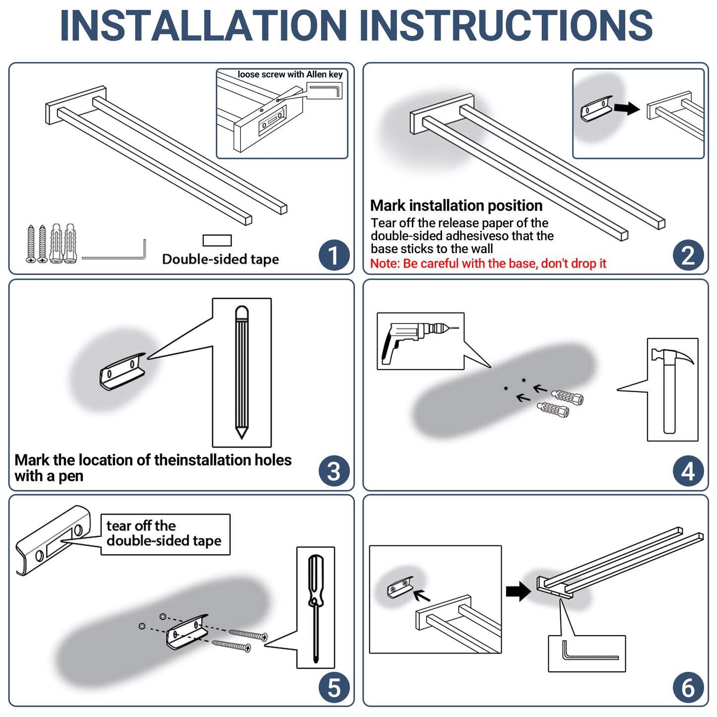 Sayayo Hand Towel Holder Double Towel Bar, Towel Rails SUS304 Stainless Steel Towel Rack 30CM, 40CM