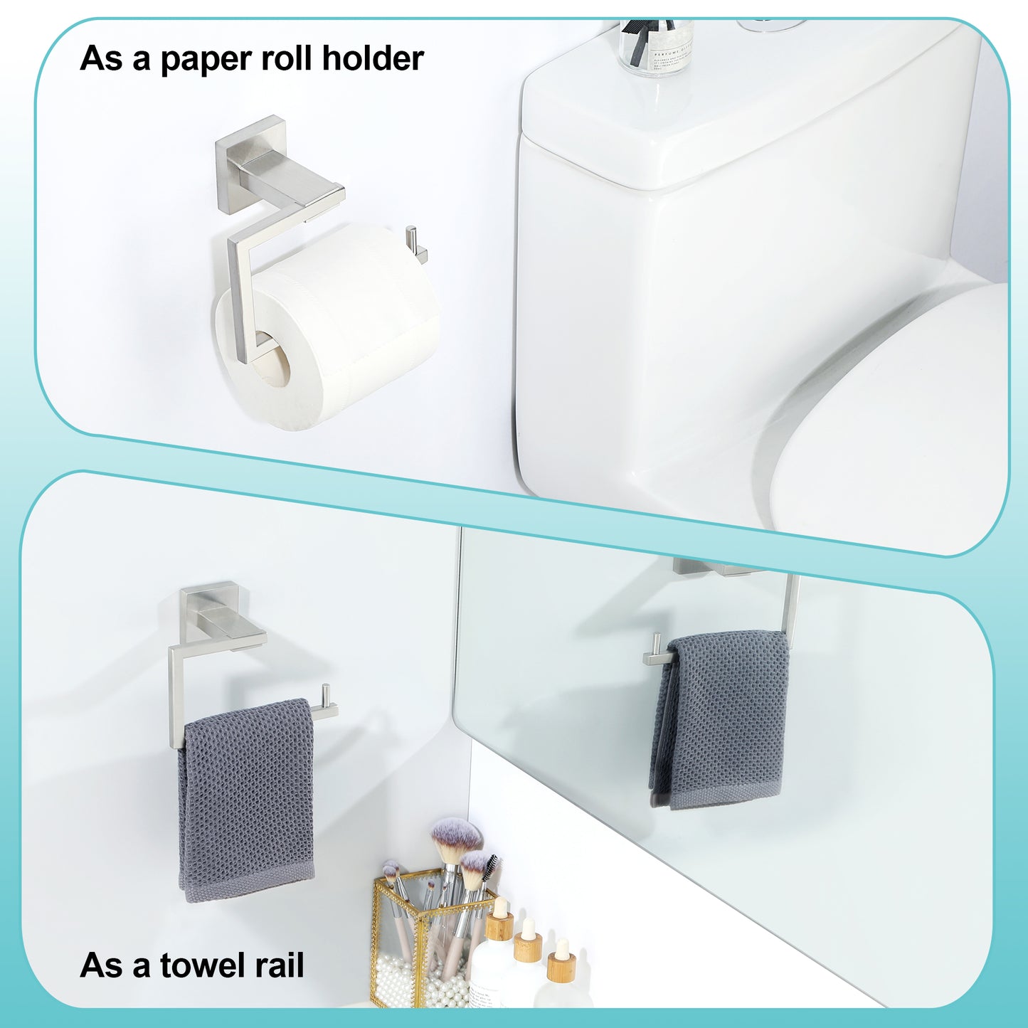 Sayayo Toilet Paper Roll Holder Wall Mounted, Towel Holder Hand Towel Ring, SUS304 Stainless Steel Waterproof & Rustproof, Modern Square Design, Chrome/ Black/ Brushed/ Gold