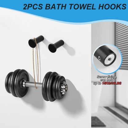 SAYAYO 4-Piece Black Bathroom Accessory Set 6 Inch/ 15 CM Toilet Roll Holder Wall Mounted, 8 Inch/ 12 Inch, 20CM/ 30CM Towel Rail Hand Towel Holder and 2Pcs Coat Hooks for Hanging, SUS304 Stainless Steel