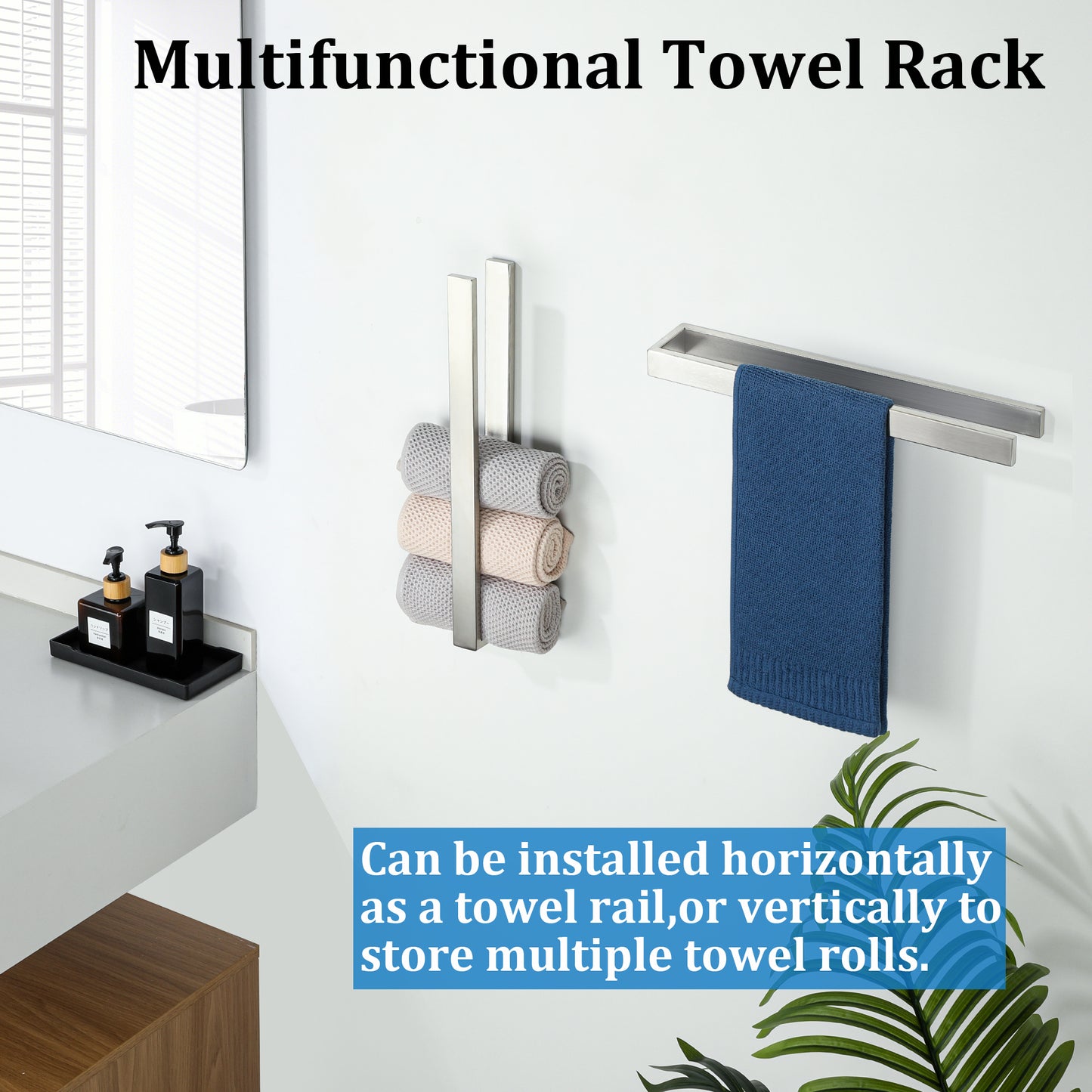 SAYAYO Hand Towel Holder Self Adhesive Towel Rail Towel Rack Stainless Steel Towel Ring No Drilling for Bathroom, 20cm - 40cm, 8 Inch - 16 Inch, Black, Brushed, Polished