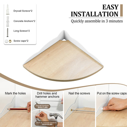 SAYAYO 28 CM Wooden Corner Wall Shelves, Wooden Corner Shelf, Wall-Mounted Shelf for Books, Plants, Kitchen, Bathroom, Living Room, Study