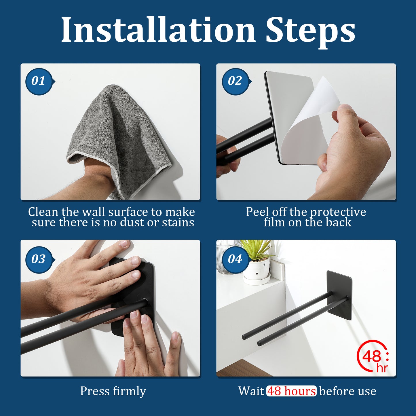 Sayayo Towel Rails Adhesive Bathroom Towel Holder Double Towel Bar Stick on, SUS304 Stainless Steel Towel Rack No Drilling , 30CM, 40CM