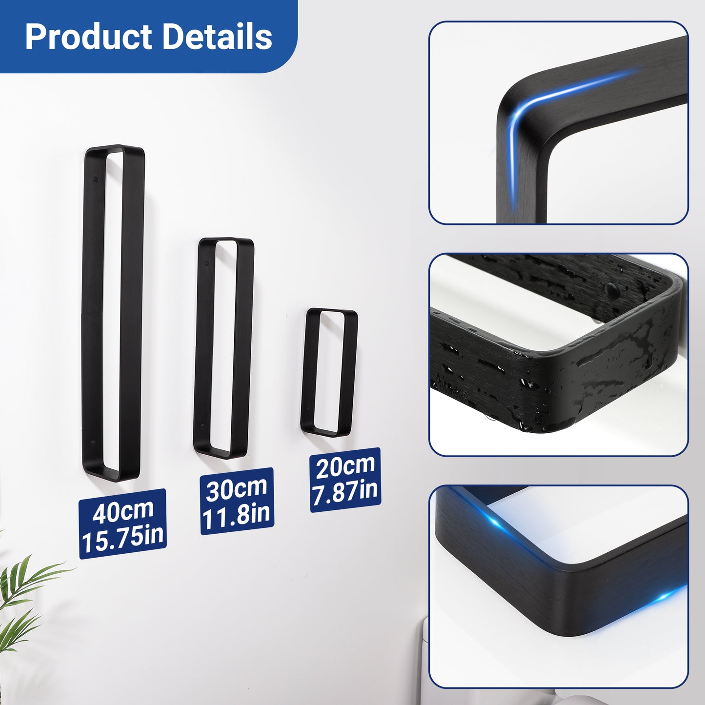 SAYAYO Hand Towel Holder Self Adhesive Towel Rail Towel Rack Wall Mounted Towel Ring No Drilling for Bathroom, 20cm - 70cm, 8 Inch - 28 Inch, Black, Brushed, White, Gold