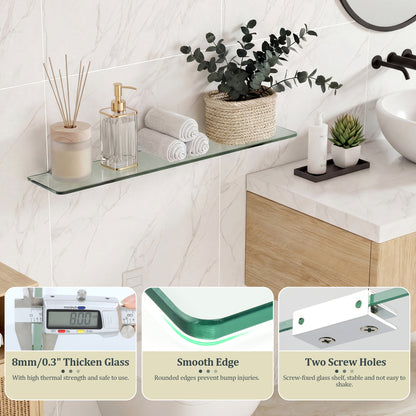 SAYAYO Bathroom Glass Shelf Wall Mounted 7MM/ 8MM Tempered Transparent Glass with Chromed Stainless Steel Shelf Brackets Supports 38CM/ 60CM Length