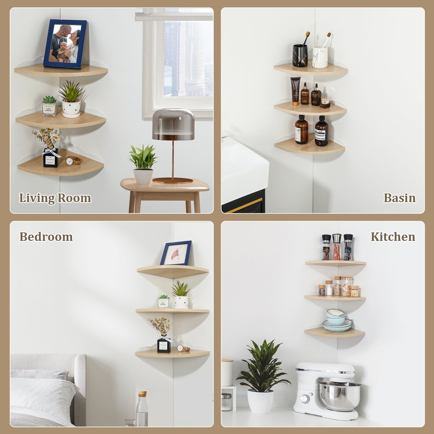 SAYAYO 28 CM Wooden Corner Wall Shelves, Wooden Corner Shelf, Wall-Mounted Shelf for Books, Plants, Kitchen, Bathroom, Living Room, Study