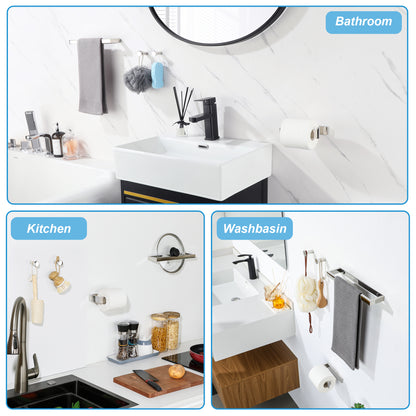 SAYAYO 4-Piece Black Bathroom Accessory Set 6 Inch/ 15 CM Toilet Roll Holder Wall Mounted, 8 Inch/ 12 Inch, 20CM/ 30CM Towel Rail Hand Towel Holder and 2Pcs Coat Hooks for Hanging, SUS304 Stainless Steel
