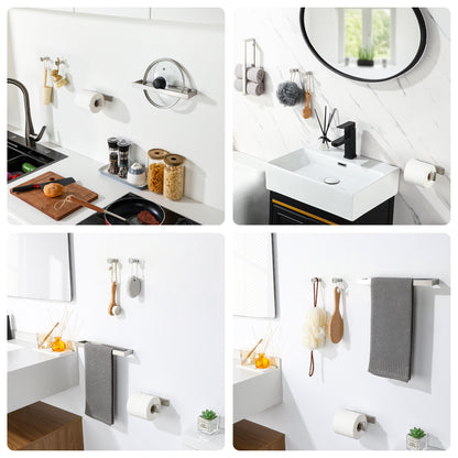 SAYAYO 4-Piece Black Bathroom Accessory Set 6 Inch/ 15 CM Toilet Roll Holder Wall Mounted, 8 Inch/ 12 Inch, 20CM/ 30CM Towel Rail Hand Towel Holder and 2Pcs Coat Hooks for Hanging, SUS304 Stainless Steel