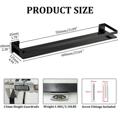 SAYAYO Bathroom Shelf Tempered Glass Shelf Wall Mounted, Black/ Brushed/ Gold Shower Storage with SUS304 Stainless Steel Rail, 38CM/ 50CM/ 60CM Length