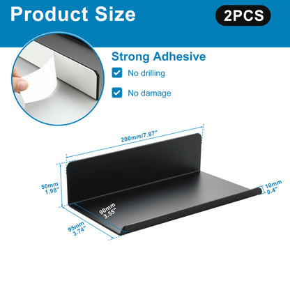 SAYAYO Floating Shelves Self Adhesive, Stick on Wall Display Storage Shelf for Bedroom, Bathroom, Kitchen, Living Room, Office, No Drilling, Set of 2, White/ Black, 20CM - 40CM