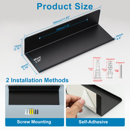 SAYAYO Floating Shelves, Adhesive or Screws Fixing Small Shelf for Wall Picture Book Display Shelves for Living Room, Bedroom, Bathroom, Kitchen, No Drilling, White/ Black, 20CM - 40CM