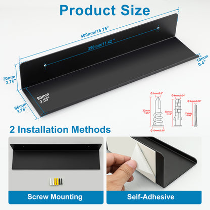 SAYAYO Floating Shelves, Adhesive or Screws Fixing Small Shelf for Wall Picture Book Display Shelves for Living Room, Bedroom, Bathroom, Kitchen, No Drilling, White/ Black, 20CM - 40CM