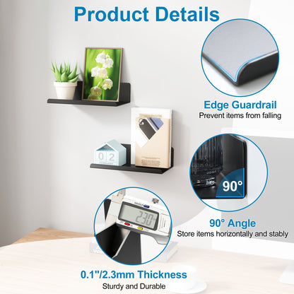 SAYAYO Floating Shelves Self Adhesive, Stick on Wall Display Storage Shelf for Bedroom, Bathroom, Kitchen, Living Room, Office, No Drilling, Set of 2, White/ Black, 20CM - 40CM