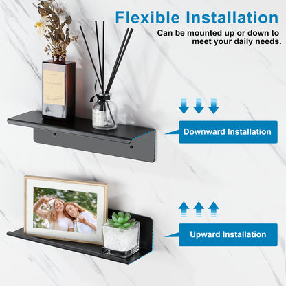 SAYAYO Floating Shelves, Adhesive or Screws Fixing Small Shelf for Wall Picture Book Display Shelves for Living Room, Bedroom, Bathroom, Kitchen, No Drilling, White/ Black, 20CM - 40CM