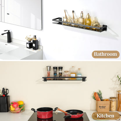 SAYAYO Bathroom Shelf Tempered Glass Shelf Wall Mounted, Black/ Brushed/ Gold Shower Storage with SUS304 Stainless Steel Rail, 38CM/ 50CM/ 60CM Length