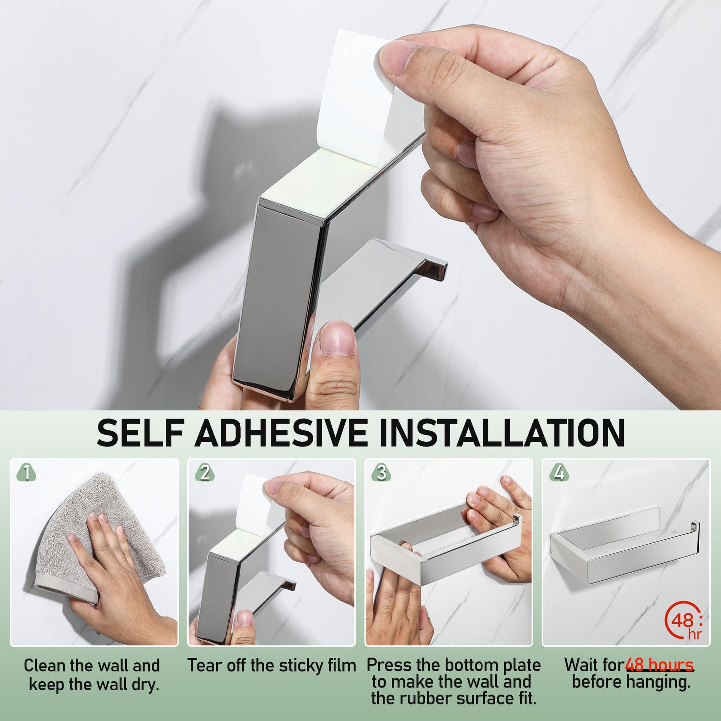 SAYAYO Toilet Roll Holder Self Adhesive Sticky on Toilet Paper Holder Without Screws No Drill for Bathroom Kitchen SUS304 Stainless Steel Square Design Towards the Right/ Left