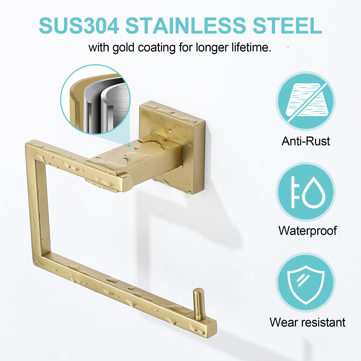 Sayayo Toilet Paper Roll Holder Wall Mounted, Towel Holder Hand Towel Ring, SUS304 Stainless Steel Waterproof & Rustproof, Modern Square Design, Chrome/ Black/ Brushed/ Gold