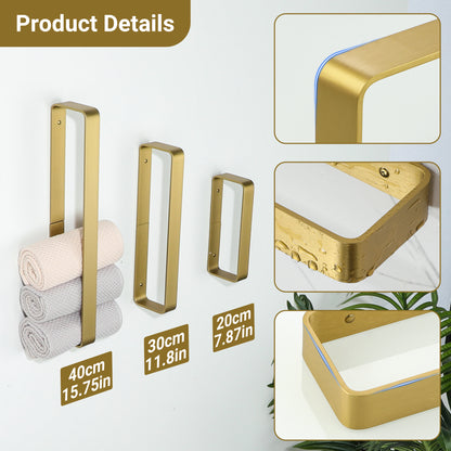 SAYAYO Hand Towel Holder Self Adhesive Towel Rail Towel Rack Wall Mounted Towel Ring No Drilling for Bathroom, 20cm - 70cm, 8 Inch - 28 Inch, Black, Brushed, White, Gold