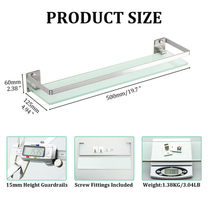 SAYAYO Bathroom Shelf Tempered Glass Shelf Wall Mounted, Black/ Brushed/ Gold Shower Storage with SUS304 Stainless Steel Rail, 38CM/ 50CM/ 60CM Length