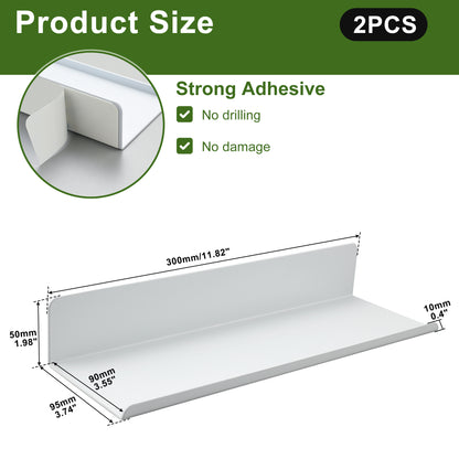 SAYAYO Floating Shelves Self Adhesive, Stick on Wall Display Storage Shelf for Bedroom, Bathroom, Kitchen, Living Room, Office, No Drilling, Set of 2, White/ Black, 20CM - 40CM