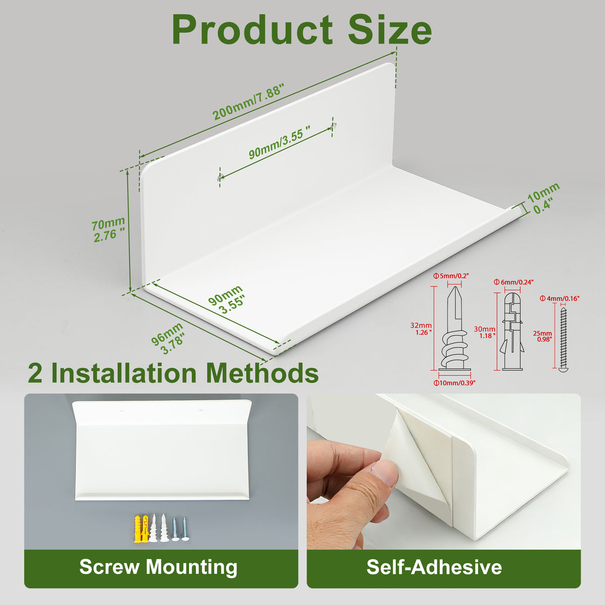 SAYAYO Floating Shelves, Adhesive or Screws Fixing Small Shelf for Wall Picture Book Display Shelves for Living Room, Bedroom, Bathroom, Kitchen, No Drilling, White/ Black, 20CM - 40CM