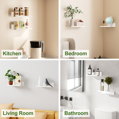 SAYAYO Floating Shelves Self Adhesive, Stick on Wall Display Storage Shelf for Bedroom, Bathroom, Kitchen, Living Room, Office, No Drilling, Set of 2, White/ Black, 20CM - 40CM