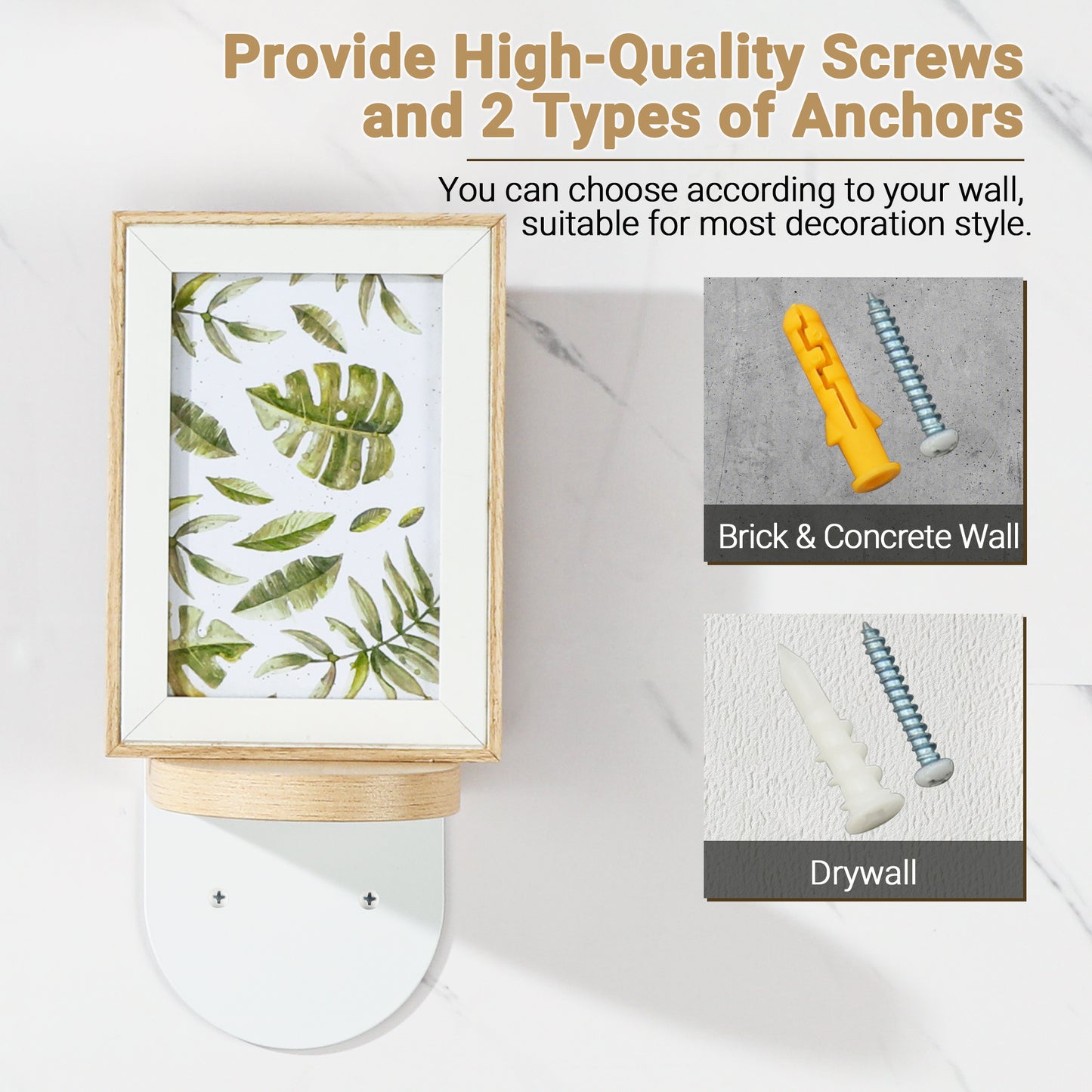 SAYAYO Small Floating Shelves for Wall Set of 4, Round Wooden Wall Shelves with White/ Black Sticky Metal Brackets for Small Objects, Rustic Decor for Bedroom, Living Room, Screw in/ Self Adhesive, 10x10cm