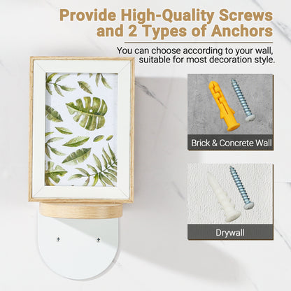 SAYAYO Small Floating Shelves for Wall Set of 4, Round Wooden Wall Shelves with White/ Black Sticky Metal Brackets for Small Objects, Rustic Decor for Bedroom, Living Room, Screw in/ Self Adhesive, 10x10cm