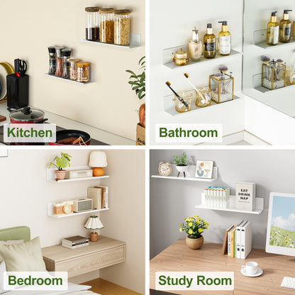 SAYAYO Floating Shelves, Adhesive or Screws Fixing Small Shelf for Wall Picture Book Display Shelves for Living Room, Bedroom, Bathroom, Kitchen, No Drilling, White/ Black, 20CM - 40CM