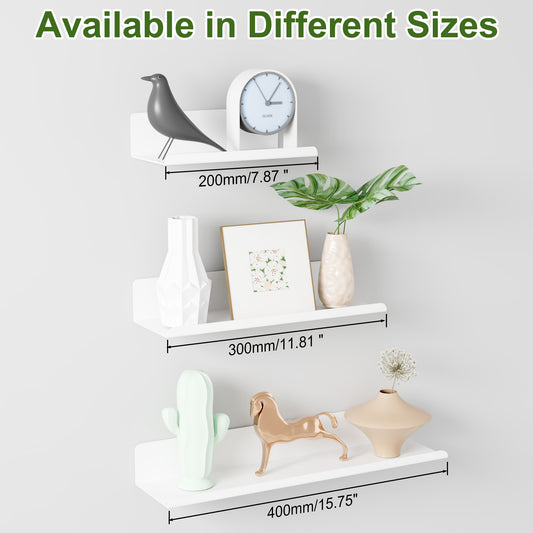 SAYAYO Floating Shelves Self Adhesive, Stick on Wall Display Storage Shelf for Bedroom, Bathroom, Kitchen, Living Room, Office, No Drilling, Set of 2, White/ Black, 20CM - 40CM