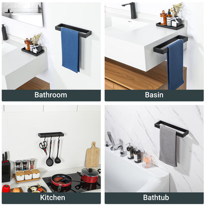 SAYAYO Hand Towel Holder Wall Mounted Black Towel Rail Self Adhesive or Screw Fixing Towel Ring for Bathroom Kitchen, SUS304 Stainless Steel Waterproof & Rustproof 20CM - 70CM