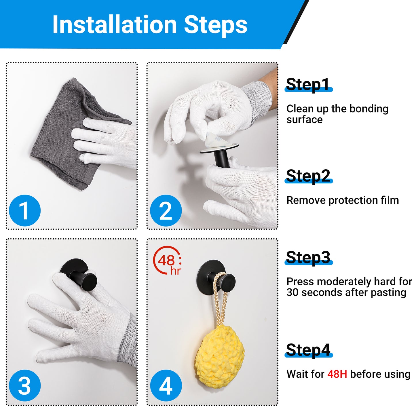 SAYAYO Self Adhesive Hooks Stick on Coat Hooks for Hanging Towels Wall Hook for Bathroom Kitchen Home Door, SUS304 Stainless Steel, No Nails, Round Design, 2PCS/ 4PCS