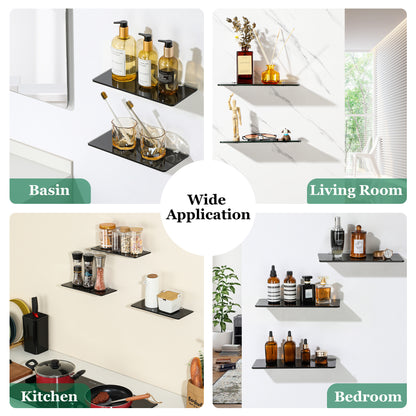 SAYAYO Glass Floating Shelves, Bathroom Shelf Wall Mounted with Chromed Shelf Brackets for Home Kitchen Bedroom Decor 30CM/12 Inch, 6MM Tempered Transparent Glass Shelf