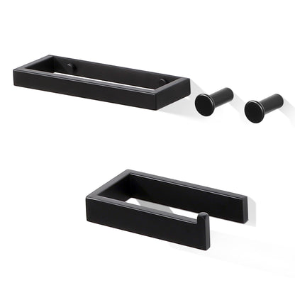 SAYAYO 4-Piece Black Bathroom Accessory Set 6 Inch/ 15 CM Toilet Roll Holder Wall Mounted, 8 Inch/ 12 Inch, 20CM/ 30CM Towel Rail Hand Towel Holder and 2Pcs Coat Hooks for Hanging, SUS304 Stainless Steel