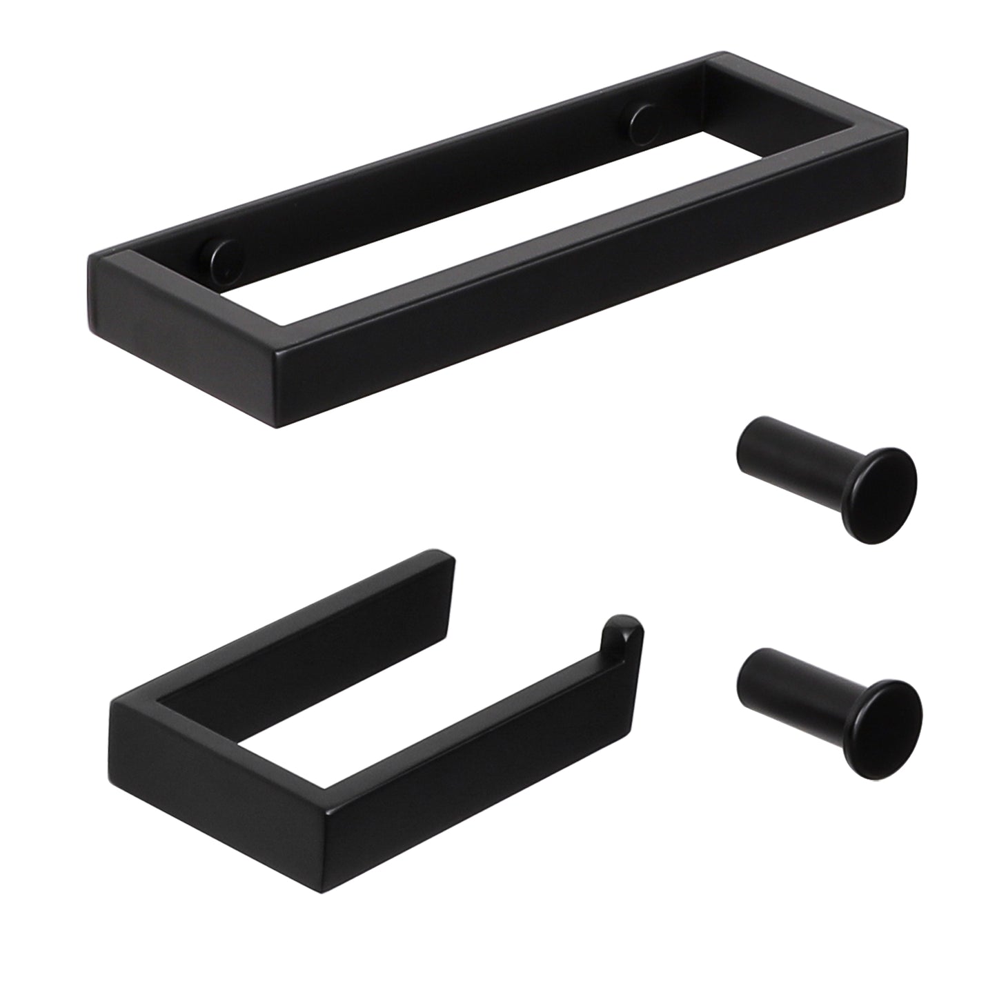 SAYAYO 4-Piece Black Bathroom Accessory Set 6 Inch/ 15 CM Toilet Roll Holder Wall Mounted, 8 Inch/ 12 Inch, 20CM/ 30CM Towel Rail Hand Towel Holder and 2Pcs Coat Hooks for Hanging, SUS304 Stainless Steel