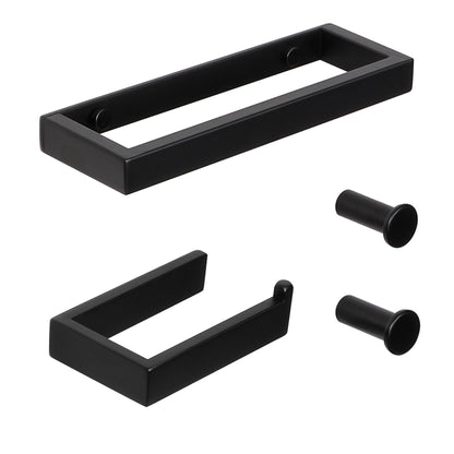 SAYAYO 4-Piece Black Bathroom Accessory Set 6 Inch/ 15 CM Toilet Roll Holder Wall Mounted, 8 Inch/ 12 Inch, 20CM/ 30CM Towel Rail Hand Towel Holder and 2Pcs Coat Hooks for Hanging, SUS304 Stainless Steel